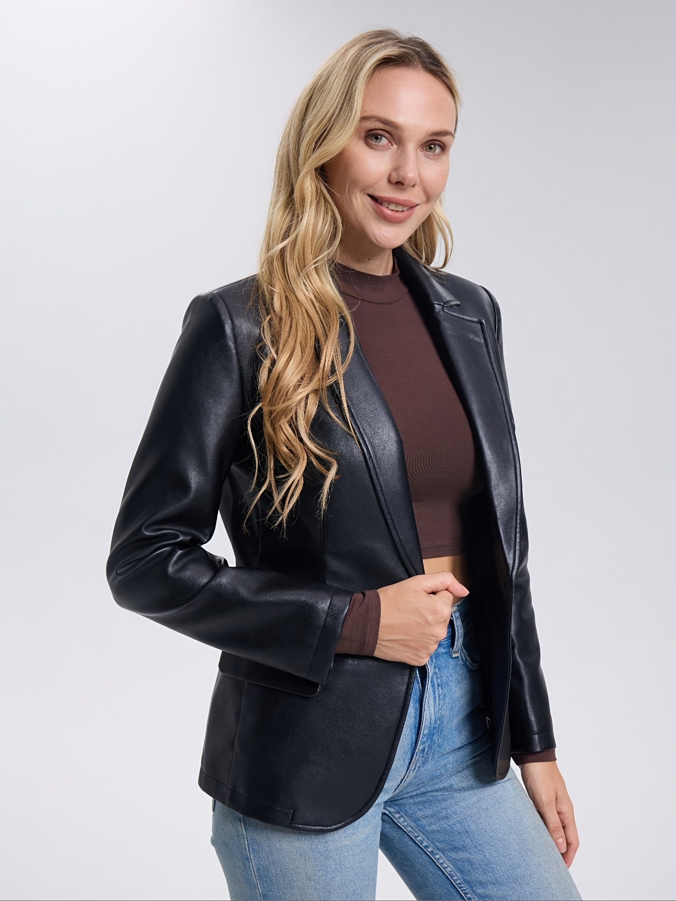 Faux Leather Jacket for Polished Boutique Outfits with Faux Leather Finish