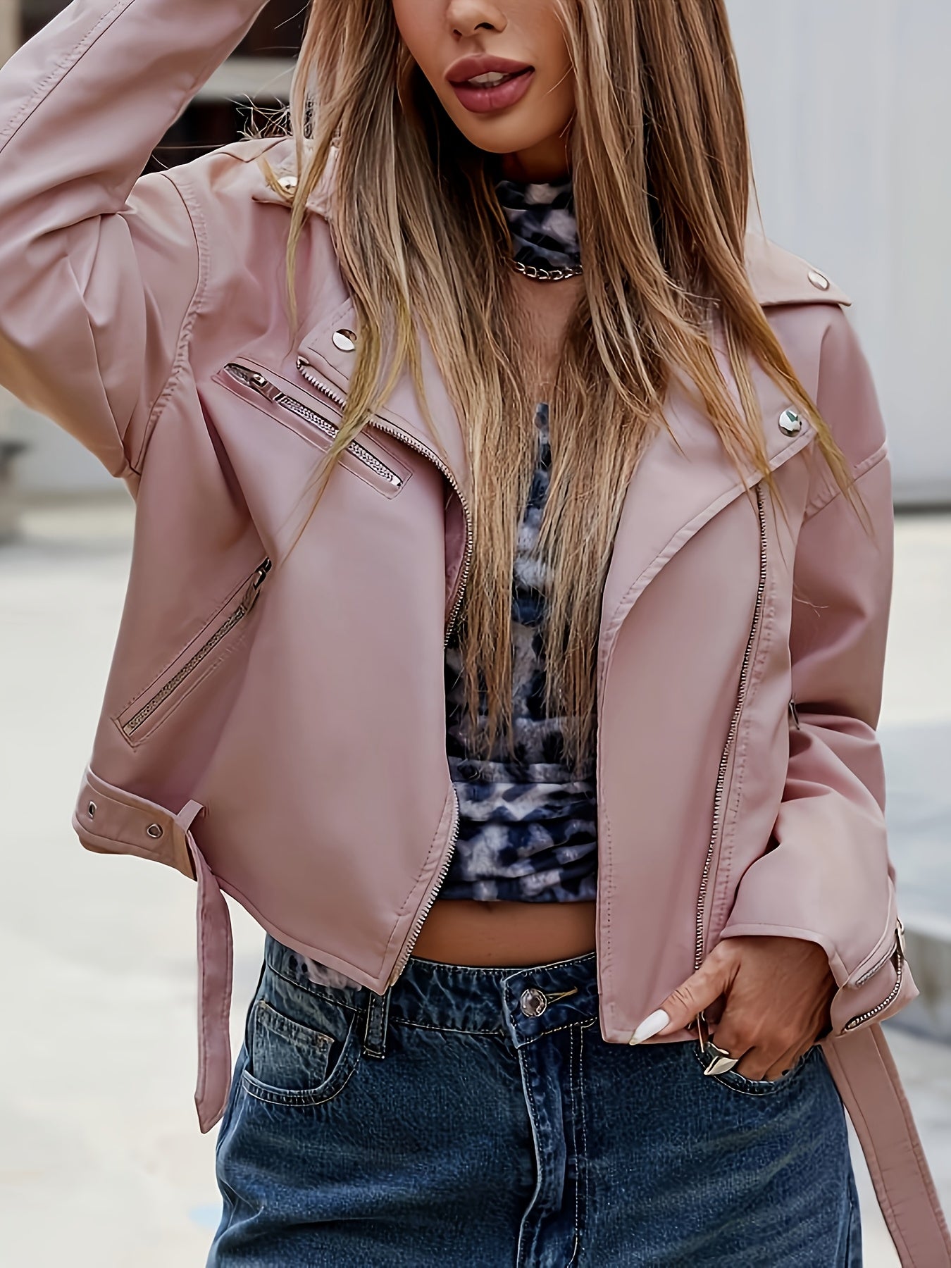 Faux Leather Moto Jacket for Polished Boutique Outfits with Faux Leather Finish