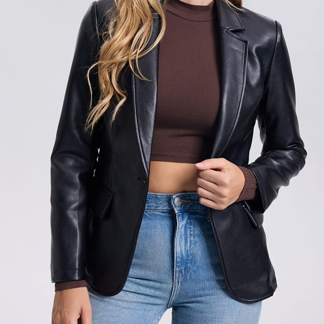 Faux Leather Jacket for Polished Boutique Outfits with Faux Leather Finish