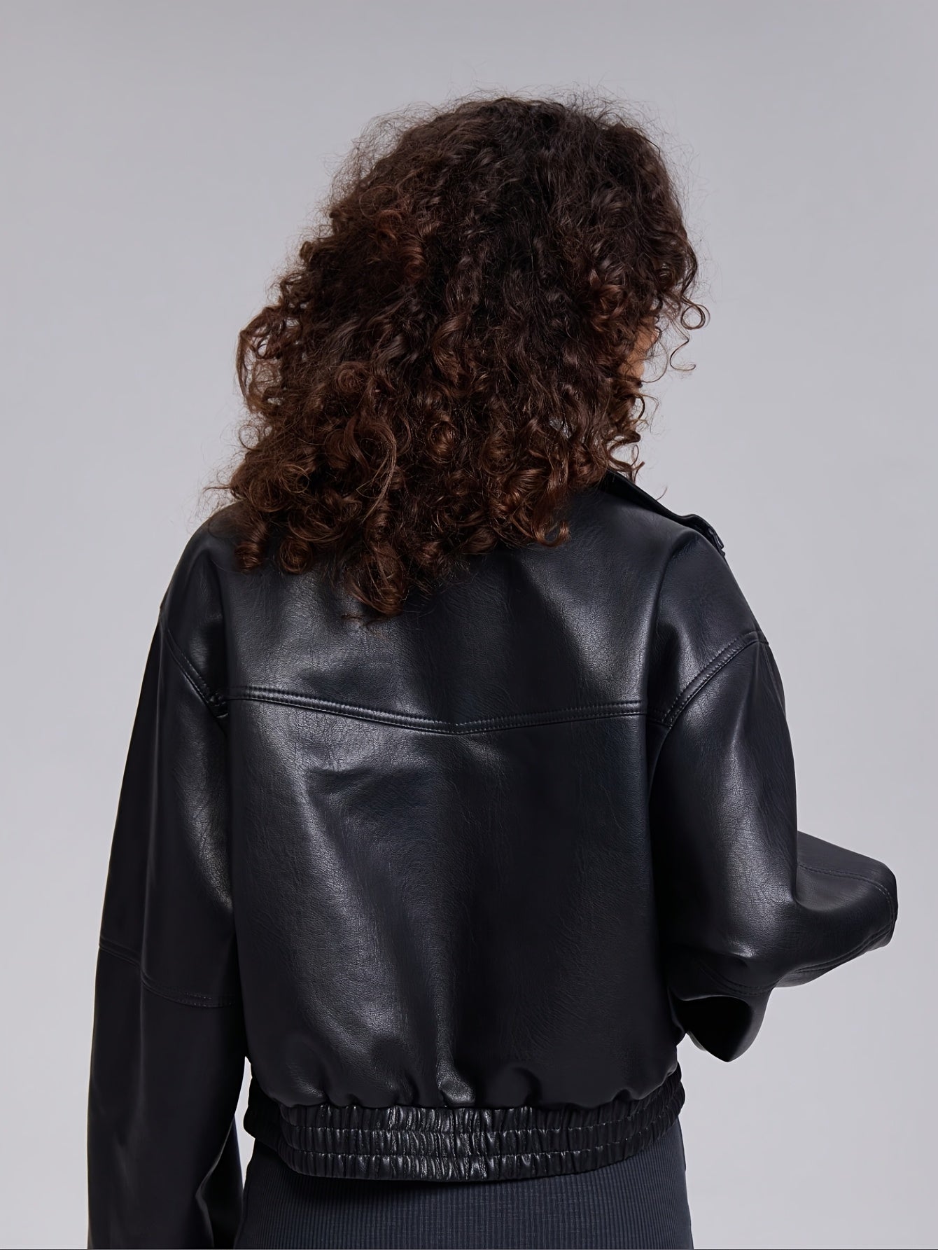 Cropped Faux Leather Jacket for Polished Boutique Outfits with Faux Leather Finish