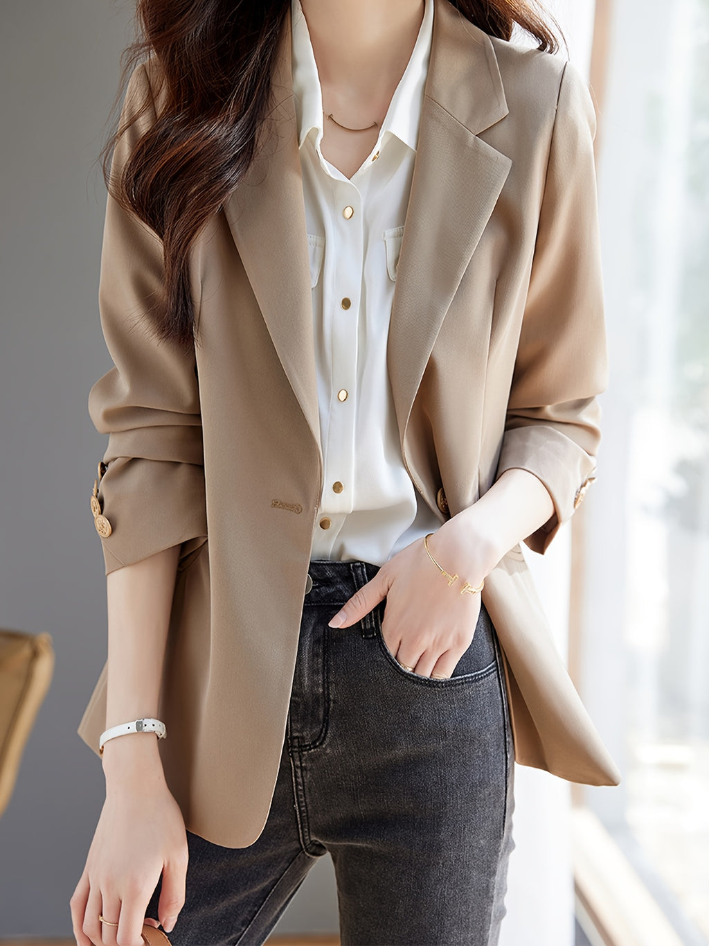 Tailored Blazer for Polished Boutique Outfits with Long Sleeves