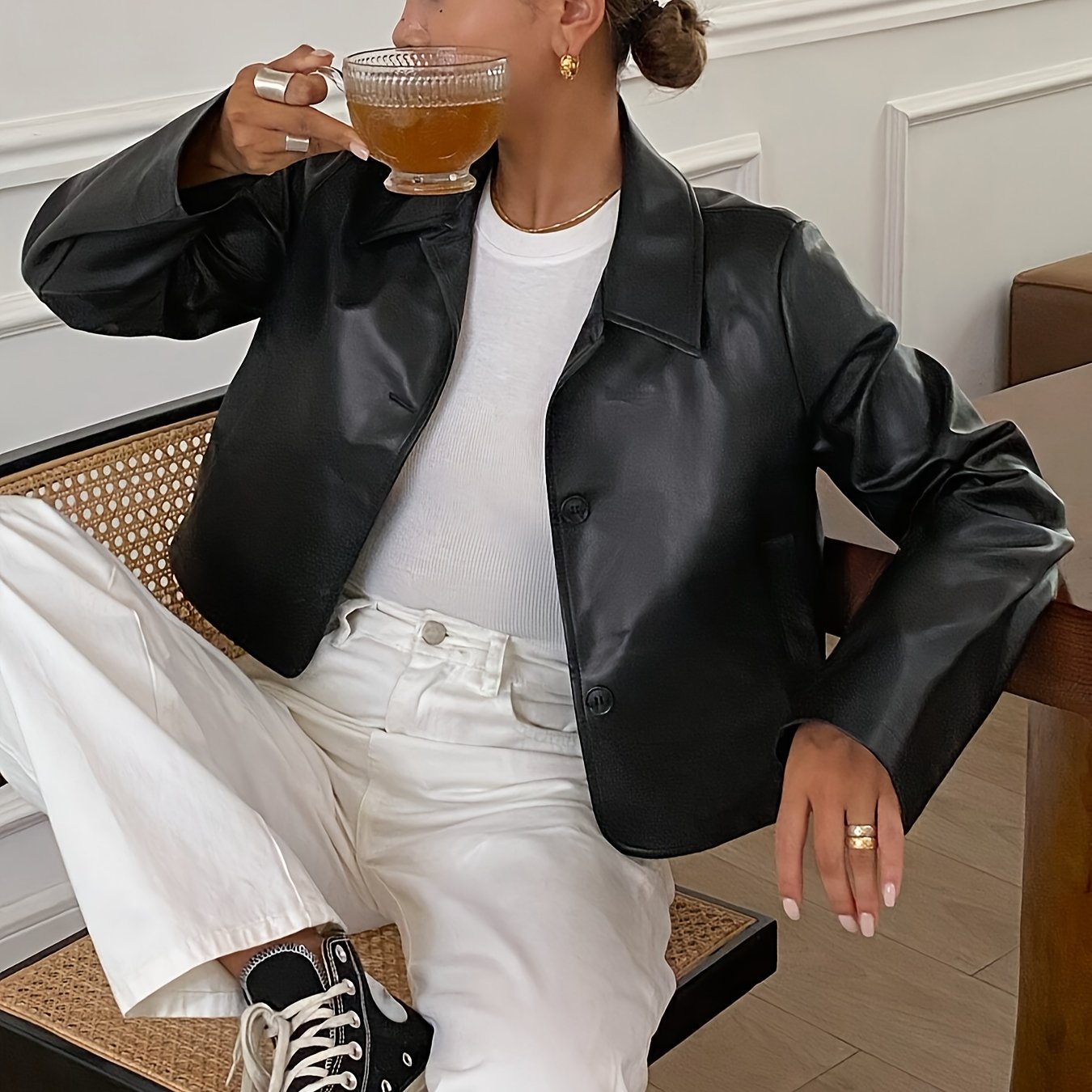 Faux Leather Jacket for Polished Boutique Outfits with Faux Leather Finish