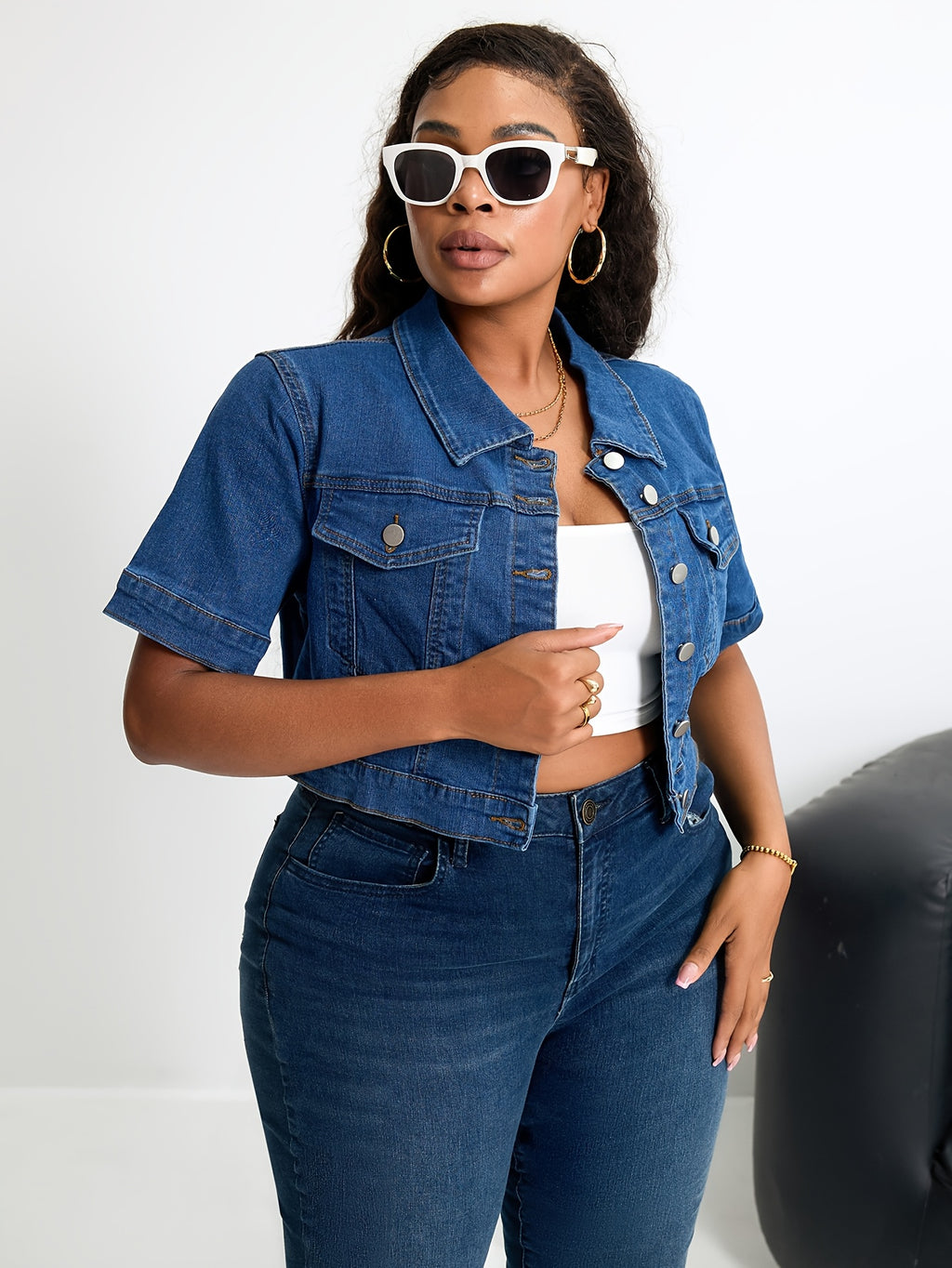 Button Front Vest for Polished Boutique Outfits with Denim Look