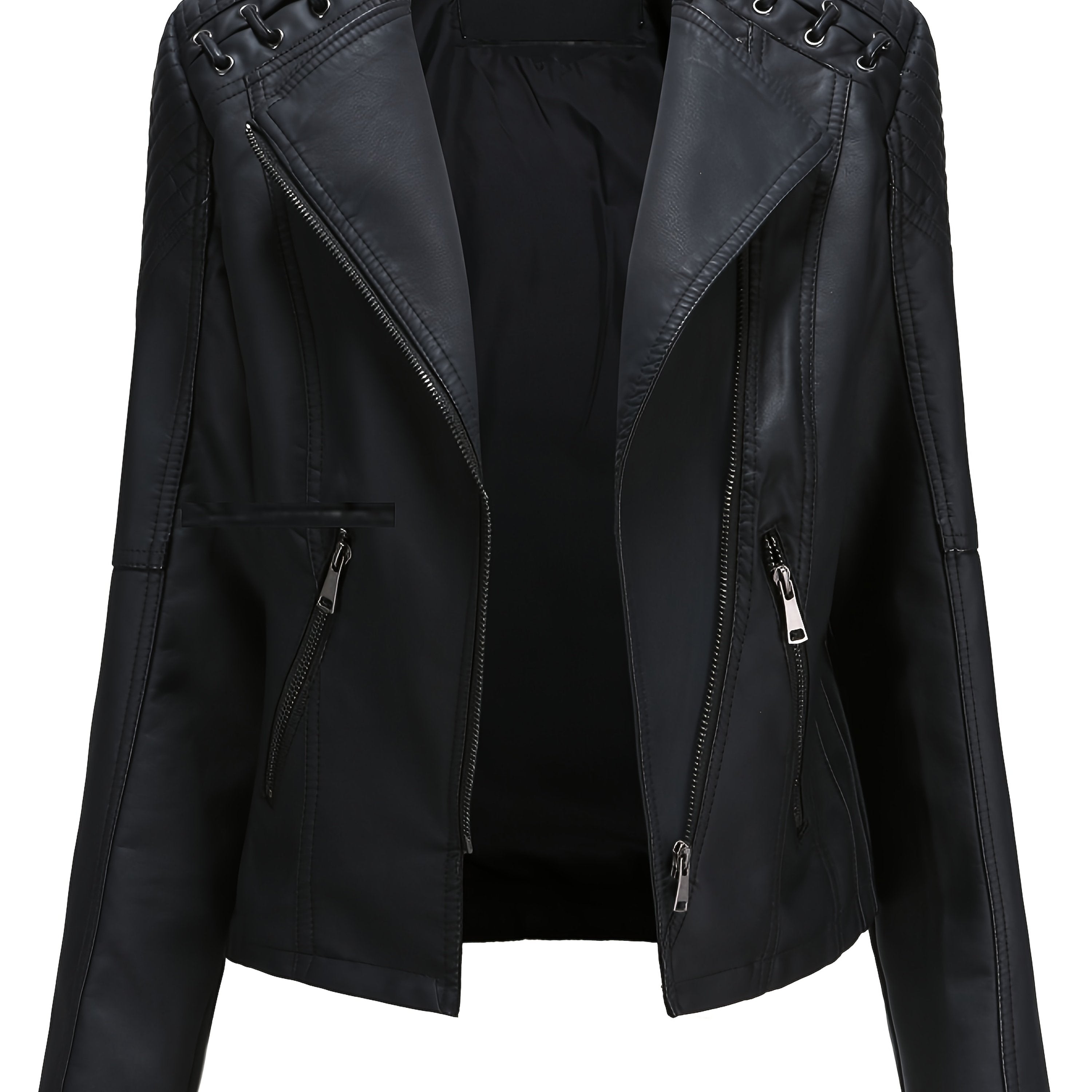 Boutique Faux Leather Moto Jacket for Easy Styling with Practical Pockets