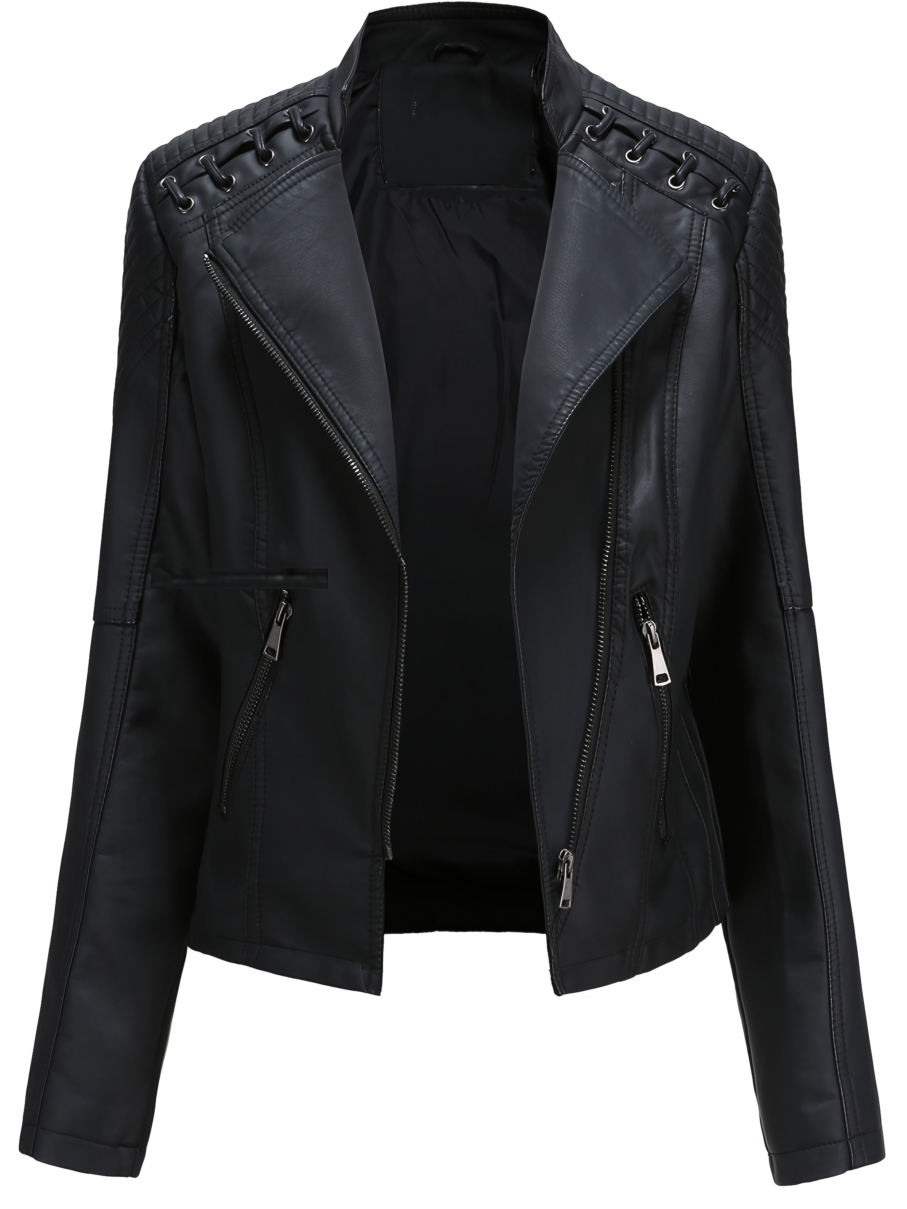 Boutique Faux Leather Moto Jacket for Easy Styling with Practical Pockets