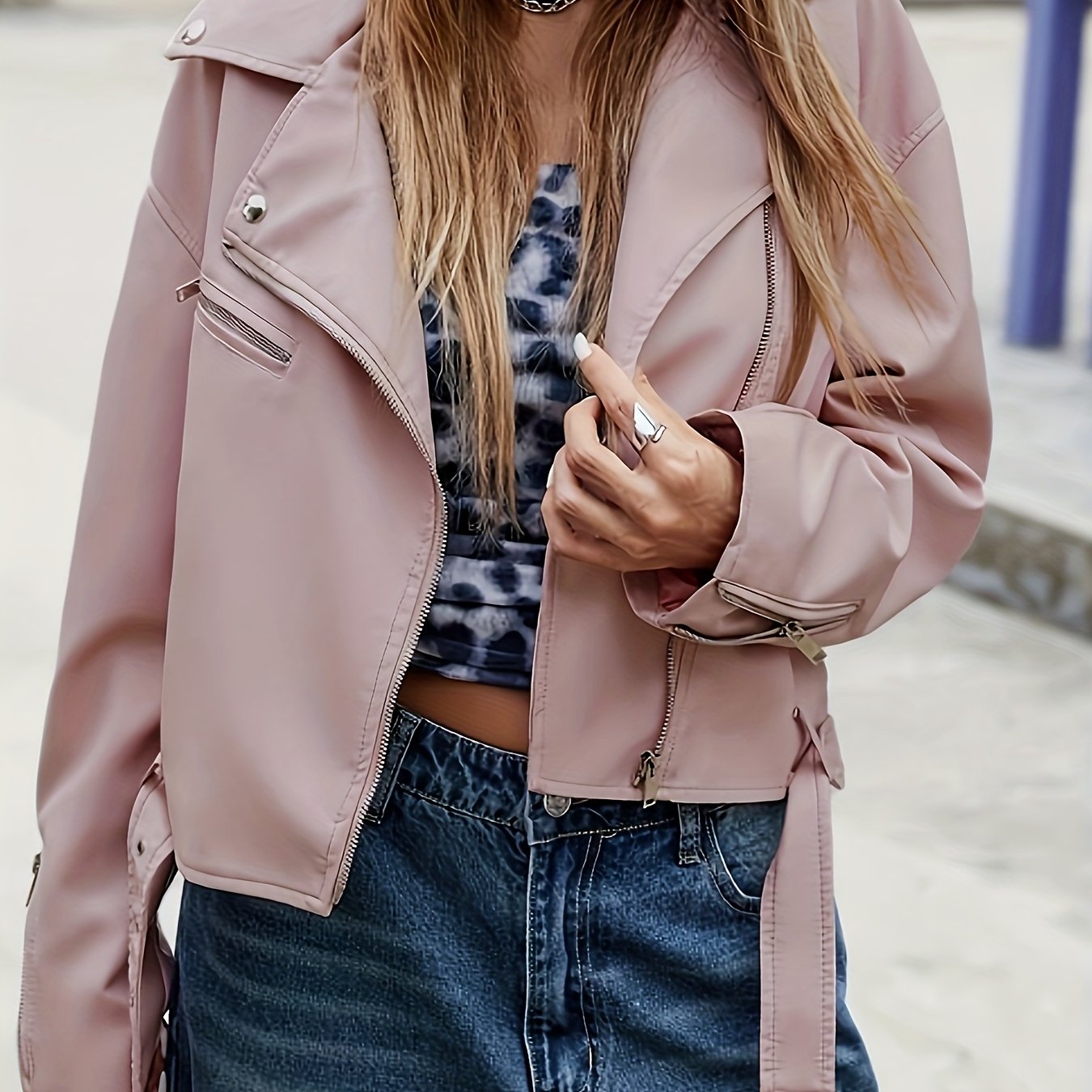 Faux Leather Moto Jacket for Polished Boutique Outfits with Faux Leather Finish