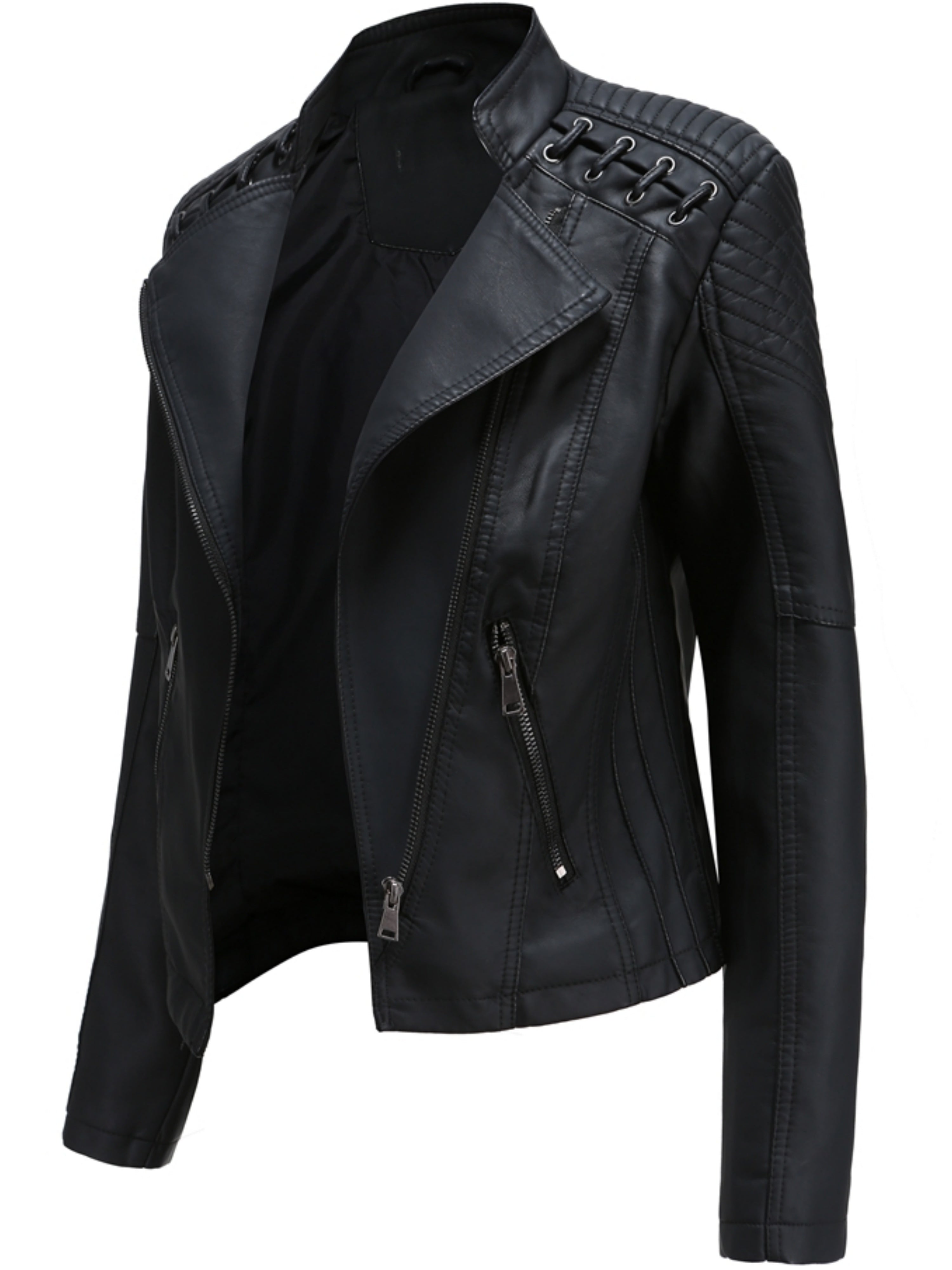 Boutique Faux Leather Moto Jacket for Easy Styling with Practical Pockets