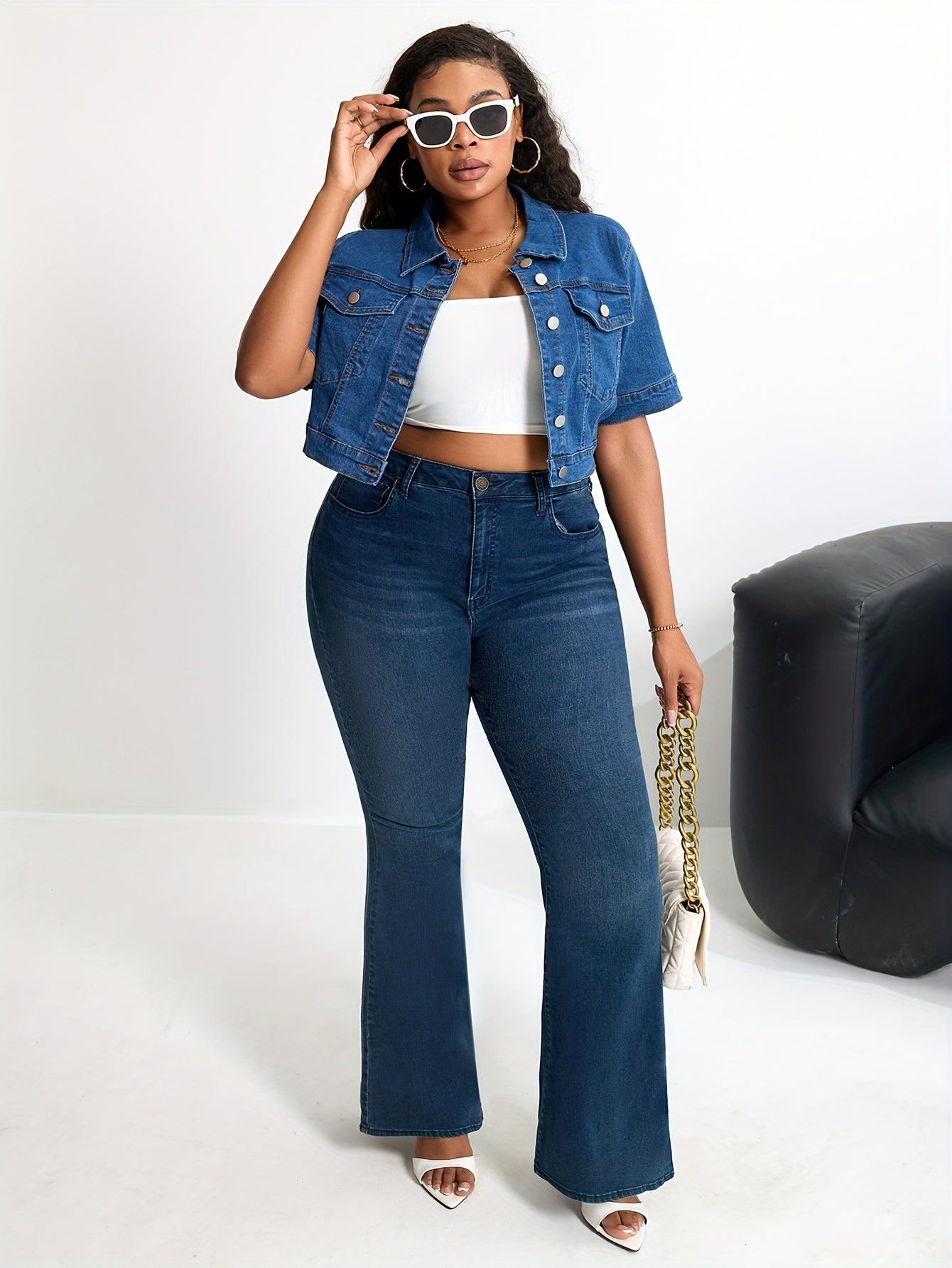 Button Front Vest for Polished Boutique Outfits with Denim Look