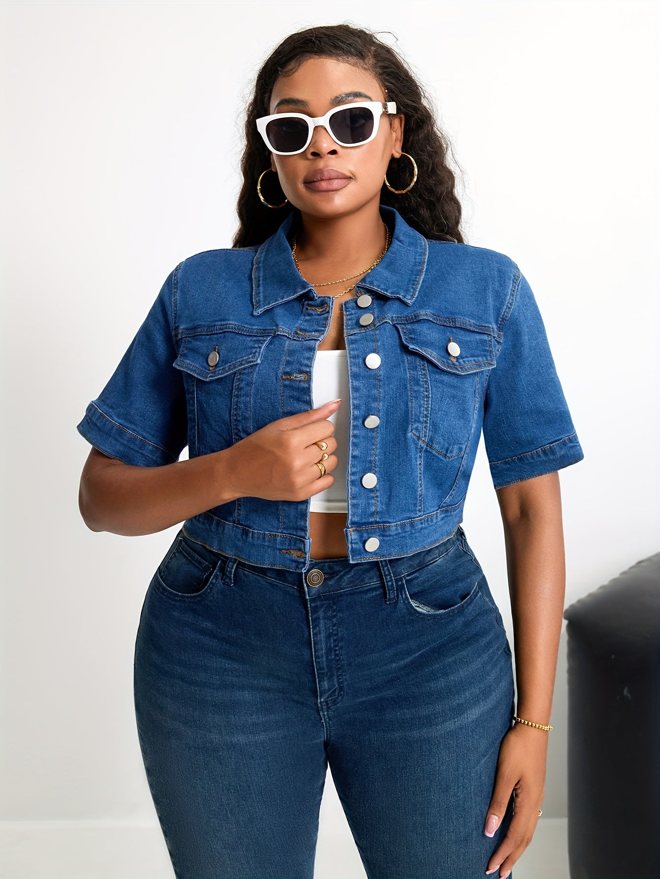 Button Front Vest for Polished Boutique Outfits with Denim Look