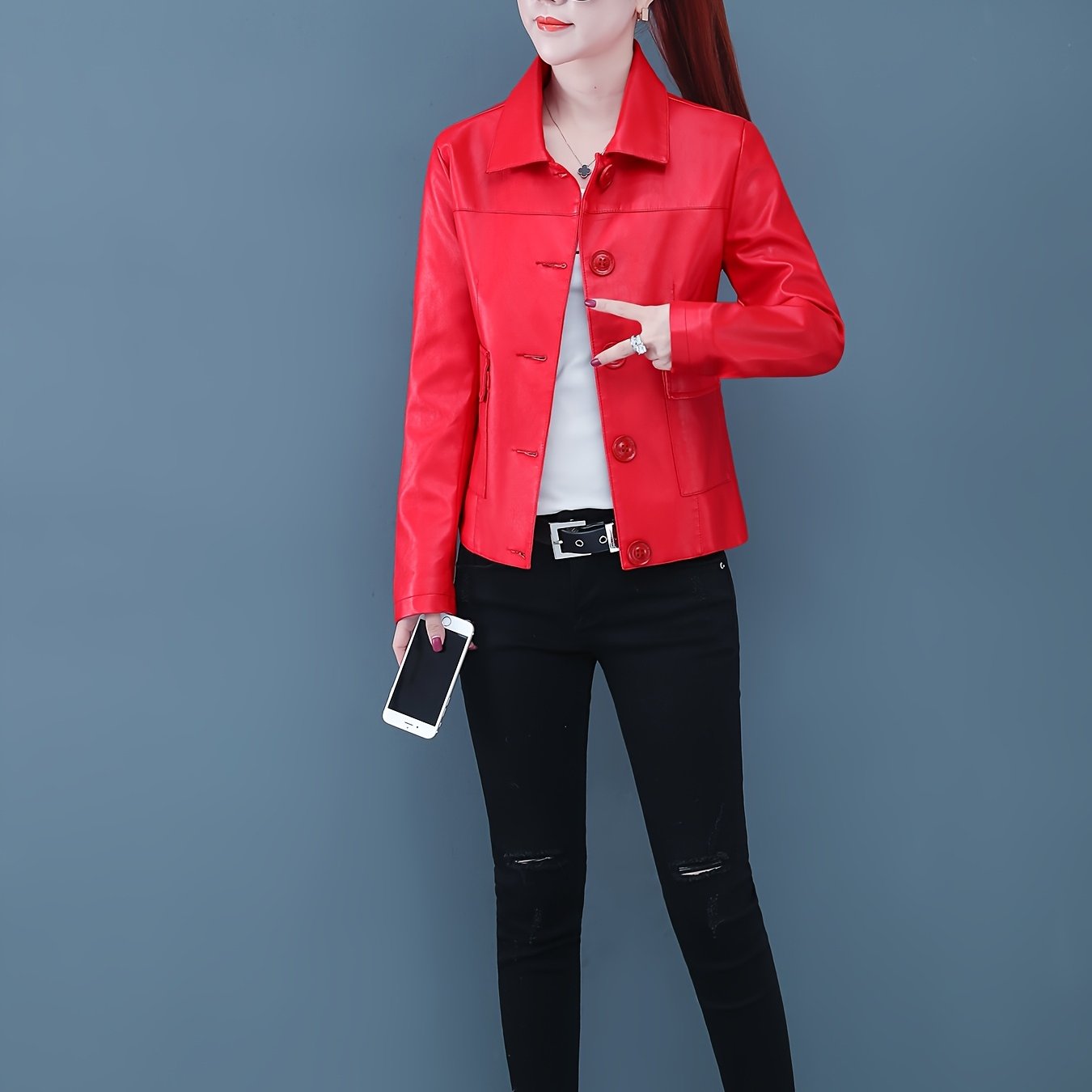 Faux Leather Jacket for Polished Boutique Outfits with Faux Leather Finish