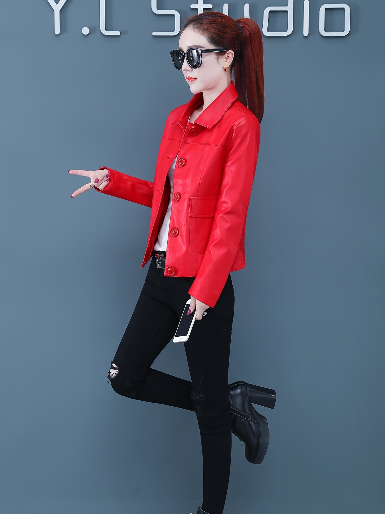 Faux Leather Jacket for Polished Boutique Outfits with Faux Leather Finish