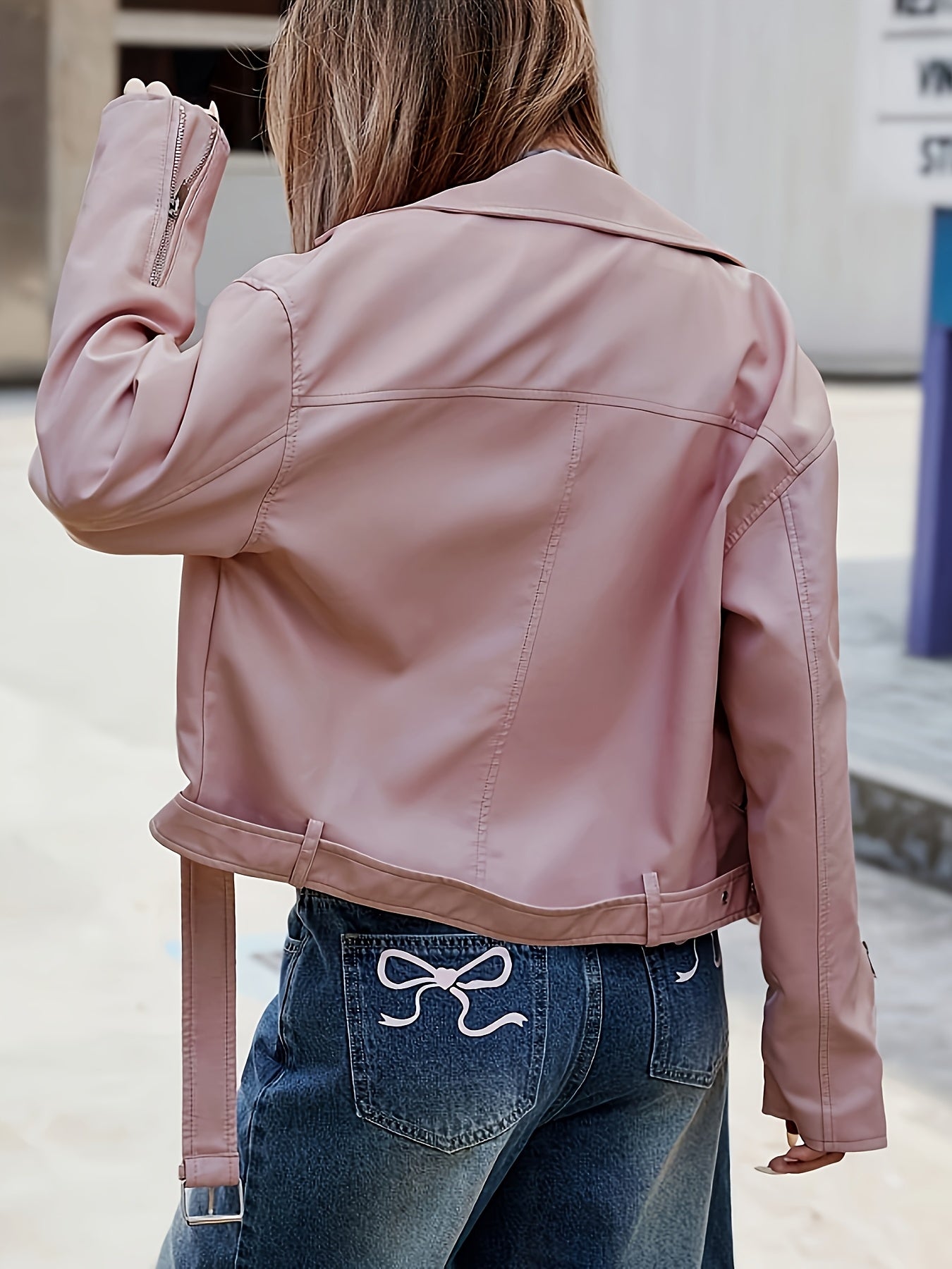 Faux Leather Moto Jacket for Polished Boutique Outfits with Faux Leather Finish