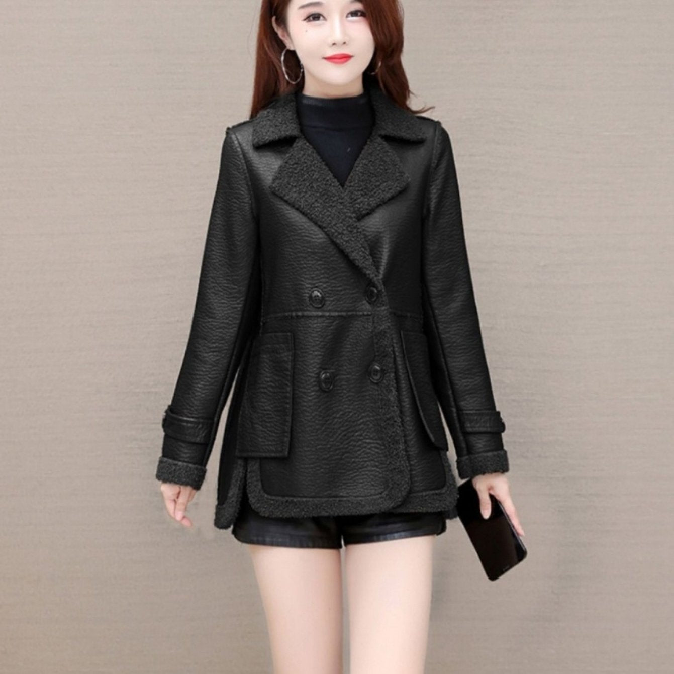 Faux Leather Jacket with a Refined Everyday Fit with Faux Leather Finish