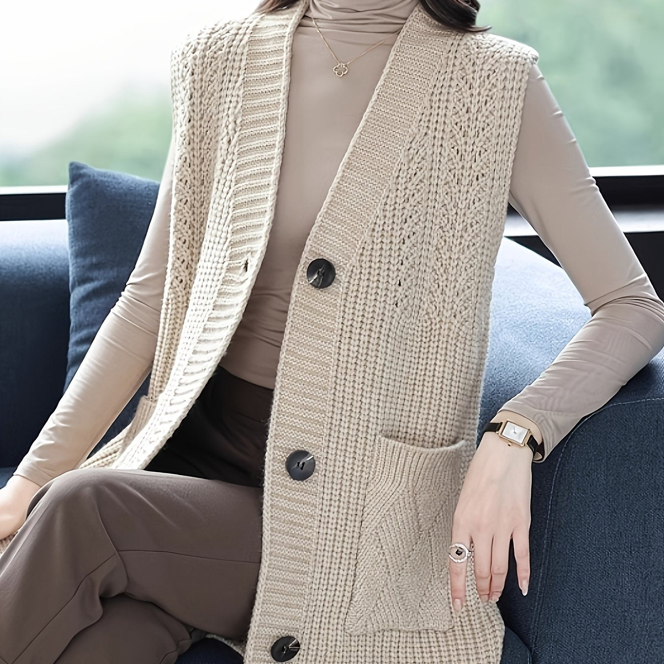 Boutique Button Front Vest for Easy Styling with Sleeveless Cut