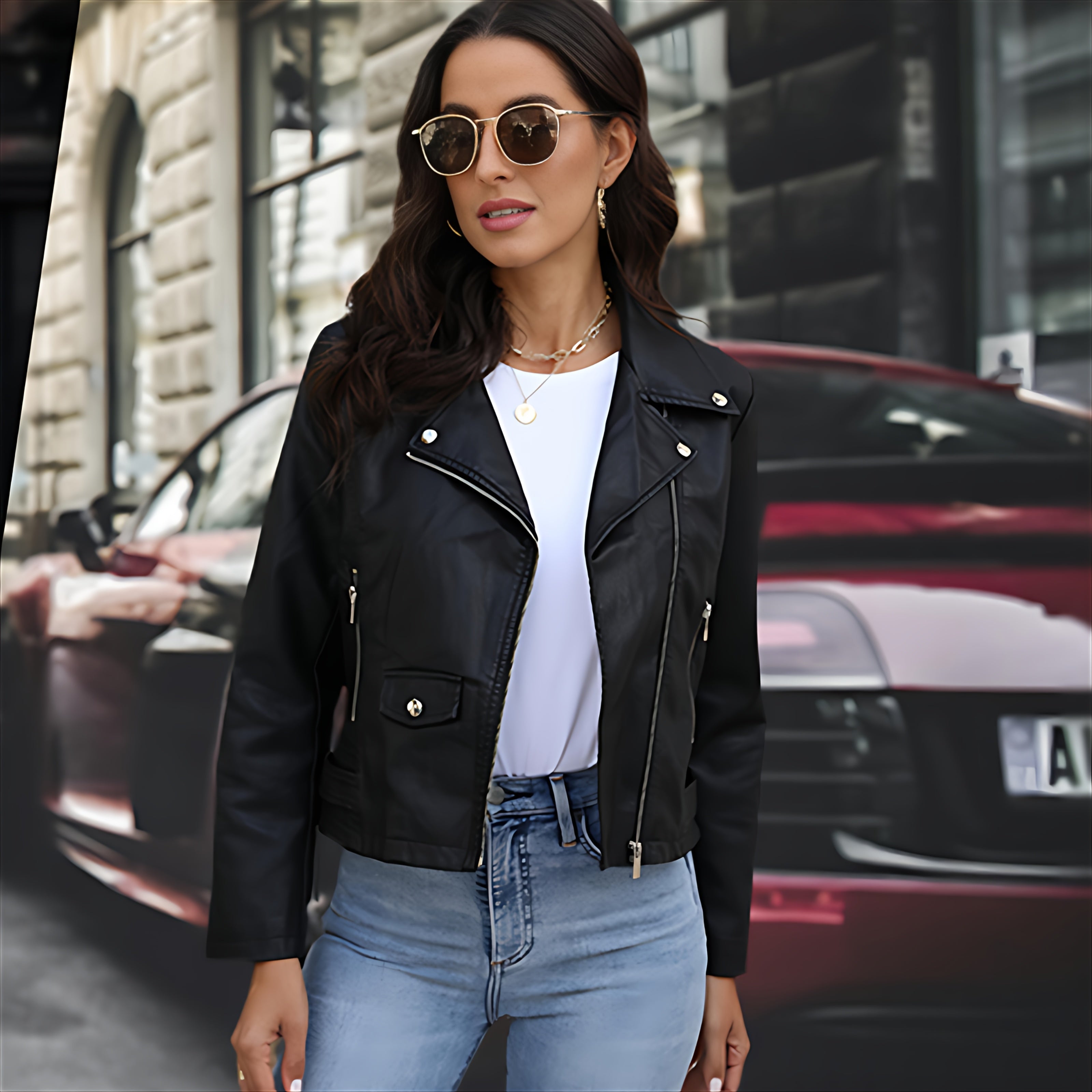 Modern Faux Leather Moto Jacket for Fresh Wardrobe Looks with Faux Leather Finish