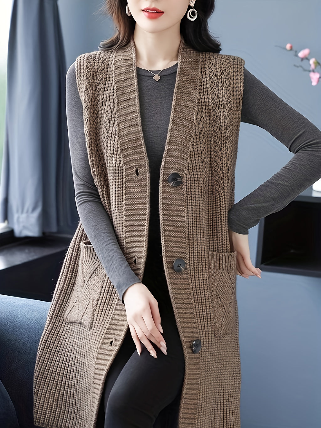 Boutique Button Front Vest for Easy Styling with Sleeveless Cut