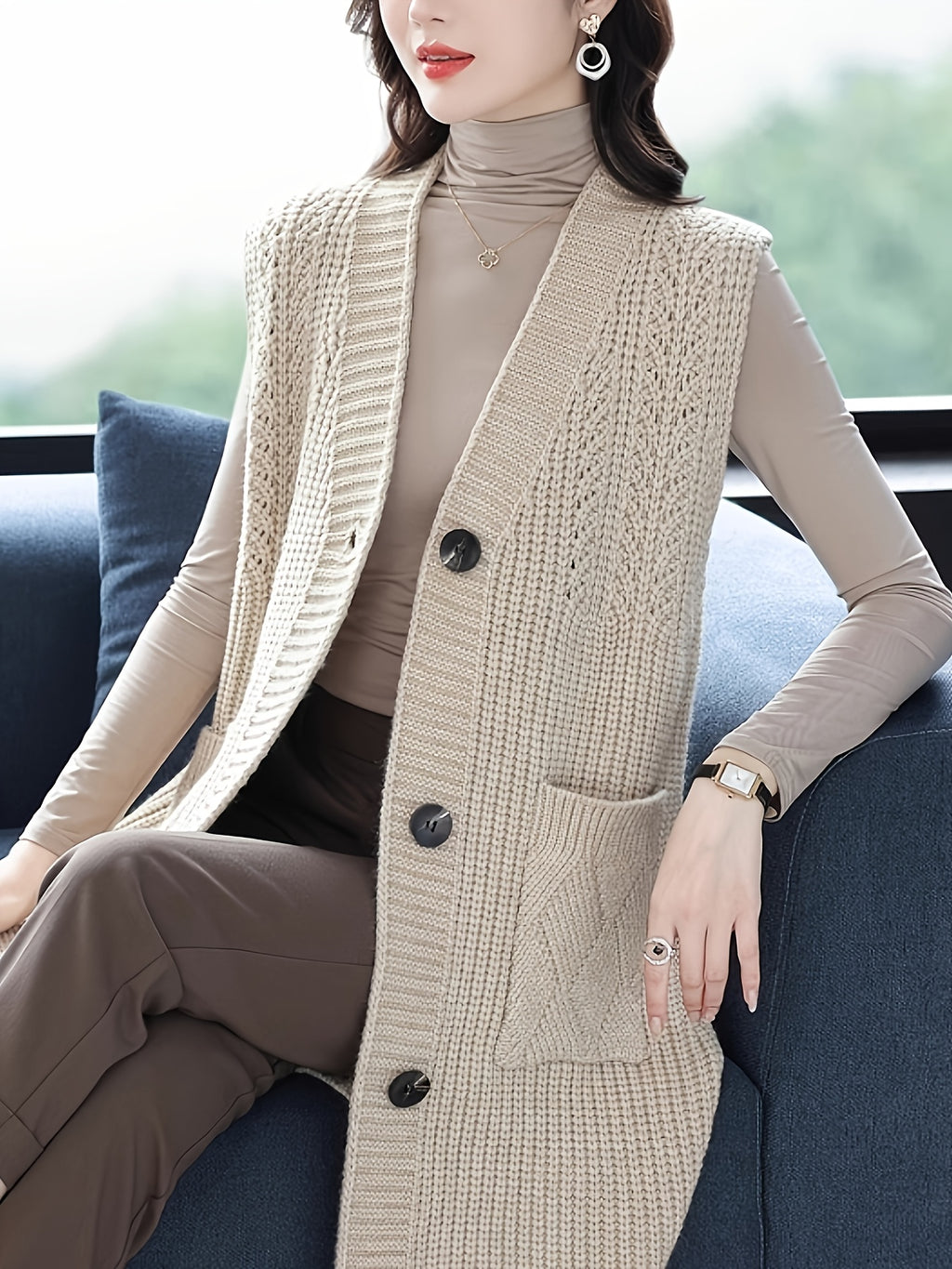 Boutique Button Front Vest for Easy Styling with Sleeveless Cut