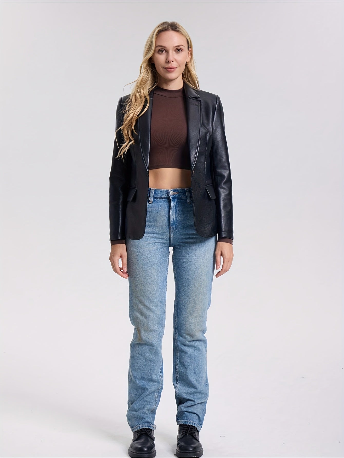 Faux Leather Jacket for Polished Boutique Outfits with Faux Leather Finish