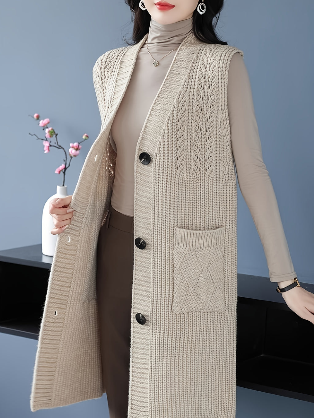 Boutique Button Front Vest for Easy Styling with Sleeveless Cut